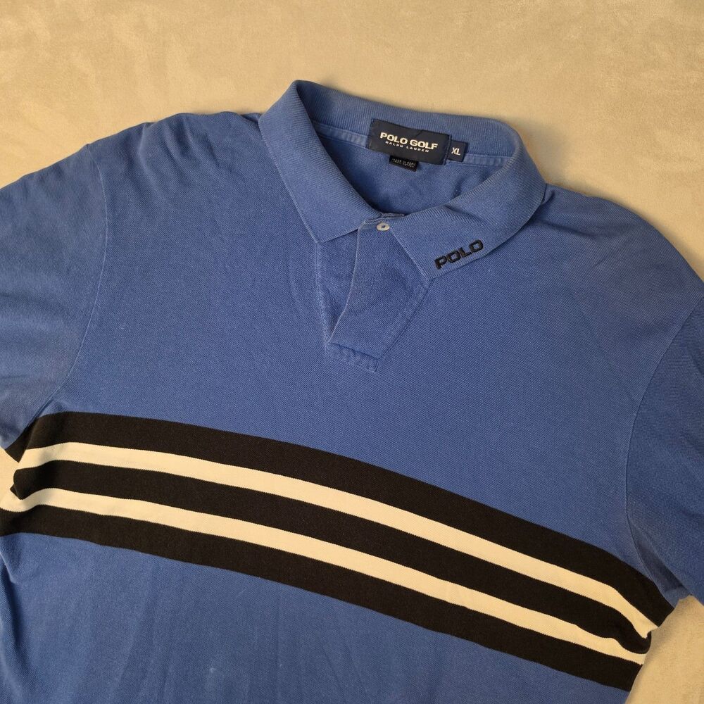 Polo Golf Ralph Lauren Polo Mens XL Blue Striped Embroidery Shirt